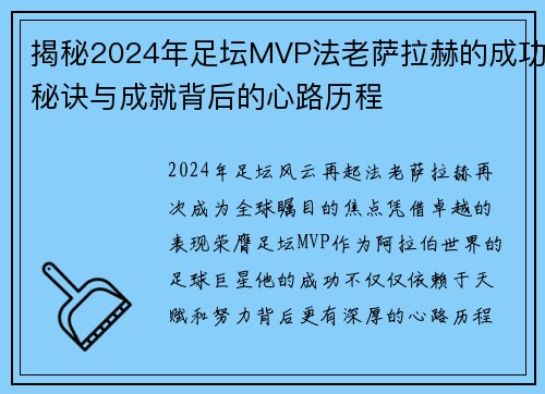 揭秘2024年足坛MVP法老萨拉赫的成功秘诀与成就背后的心路历程